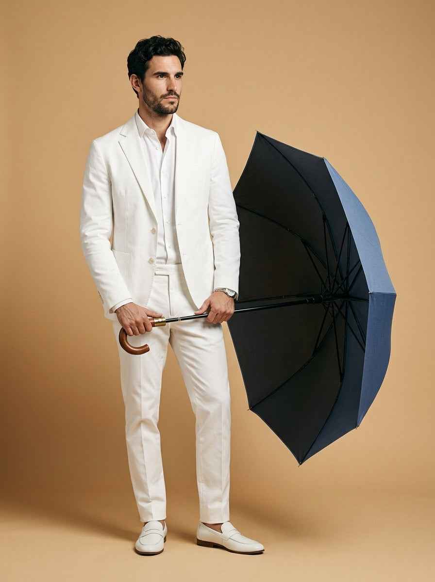 The Envoy - Haze Blue | Solid Wood Handle Automatic Umbrella | UPF50+