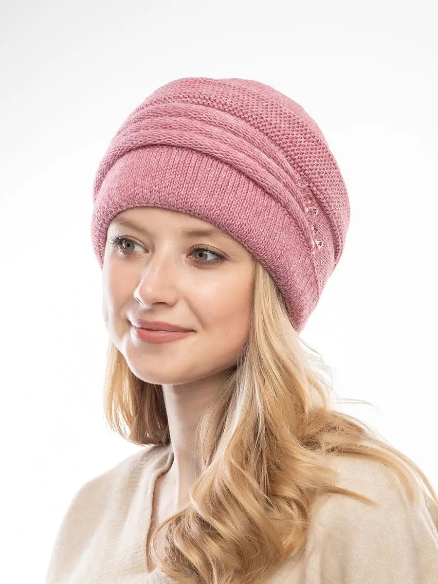 Marie Kiro Cold Open wide-brim knit beanie in Pink, view 6