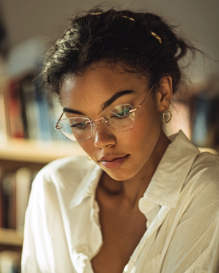 Marie Kiro Ultra-Light Rimless Titanium Cat-Eye Glasses
