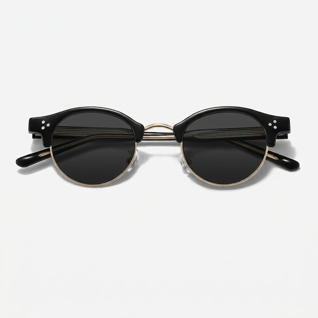 The Vantage - Black Gold with Black Gray Lens | Round Half-Frame Polarized Sunglasses | UV400 TR90