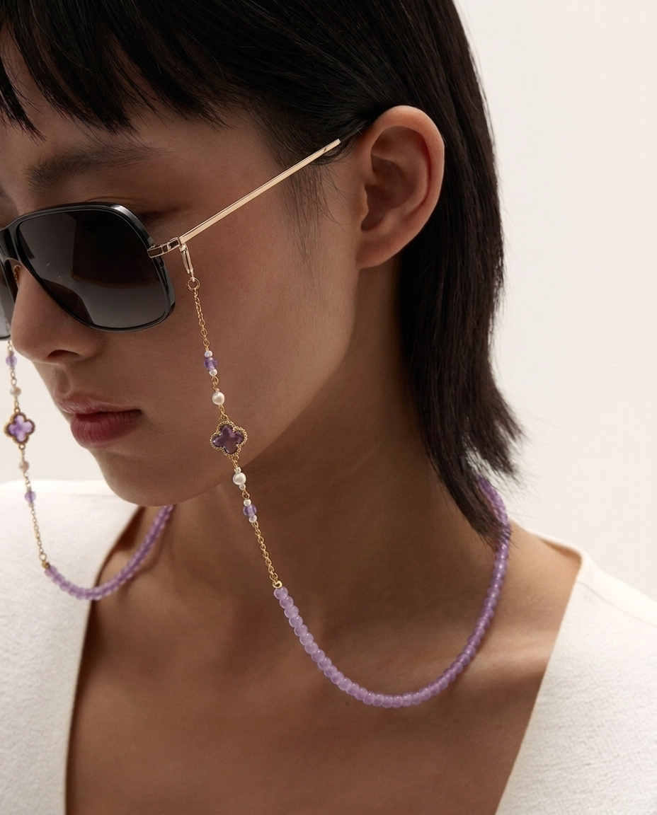 Retro Beaded Chain: Titanium & Chalcedony Eyewear Chain
