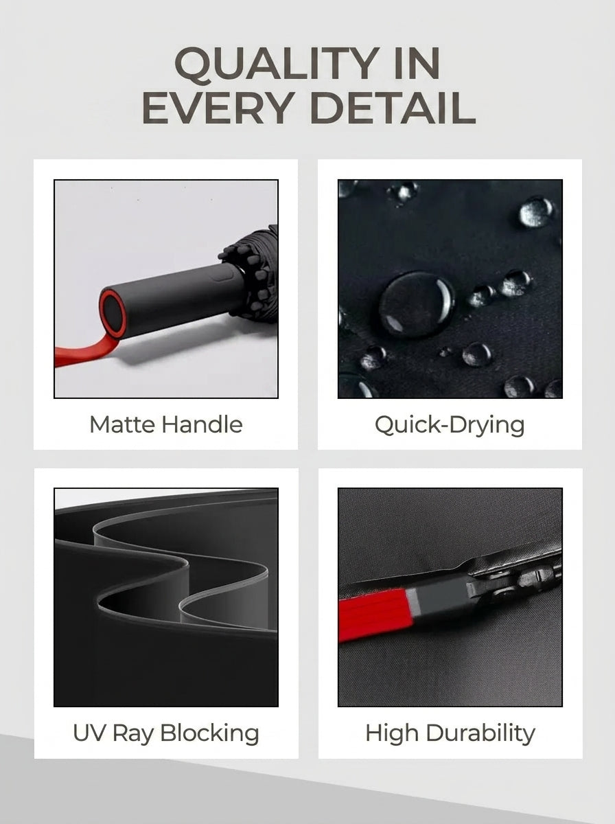 The Bastion - Black and Red Compact UPF50+ Automatic Windproof Travel Umbrella
