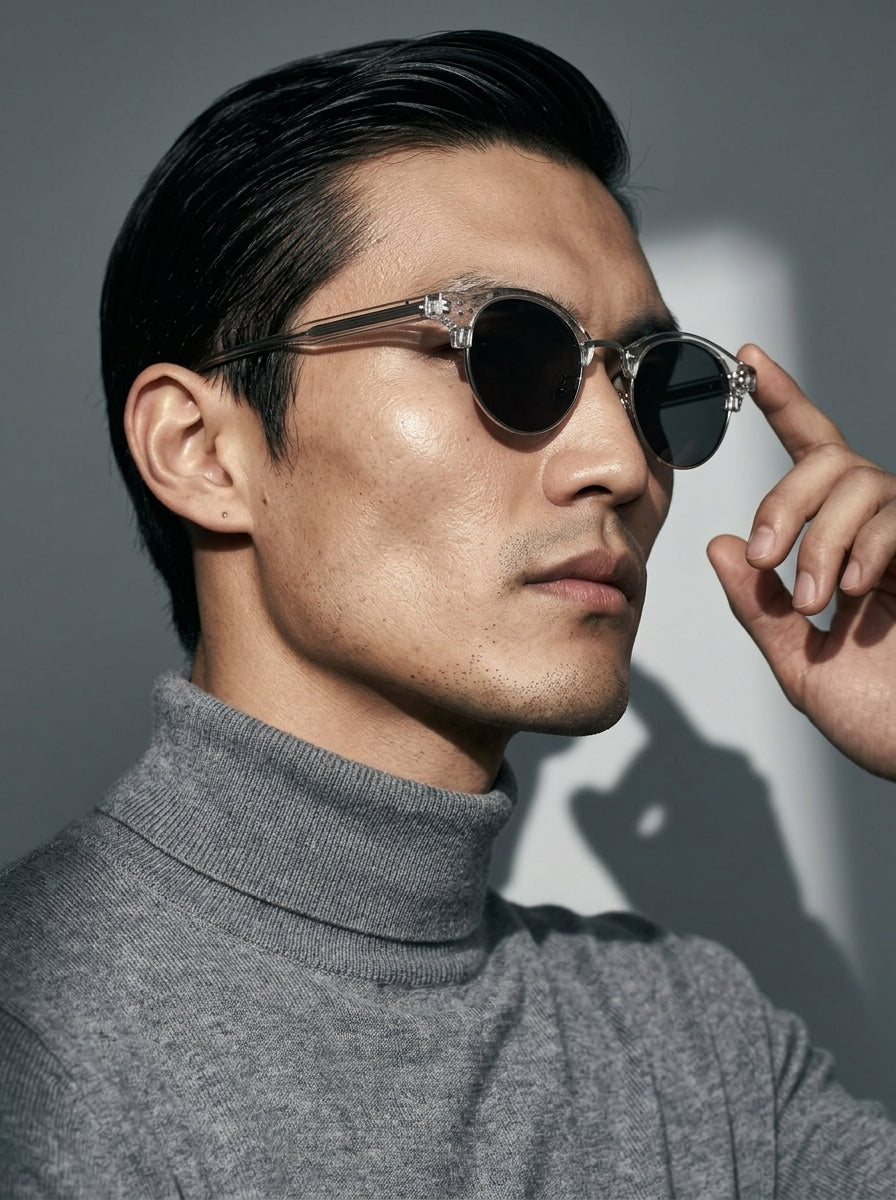 The Vantage - Transparent Gray with Black Gray Lens | Round Half-Frame Polarized Sunglasses | UV400 TR90