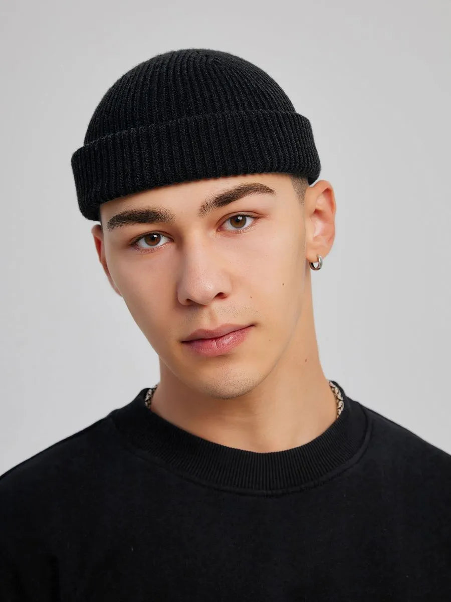 Marie Kiro Watch Cap Wool Knit Beanie, Black
