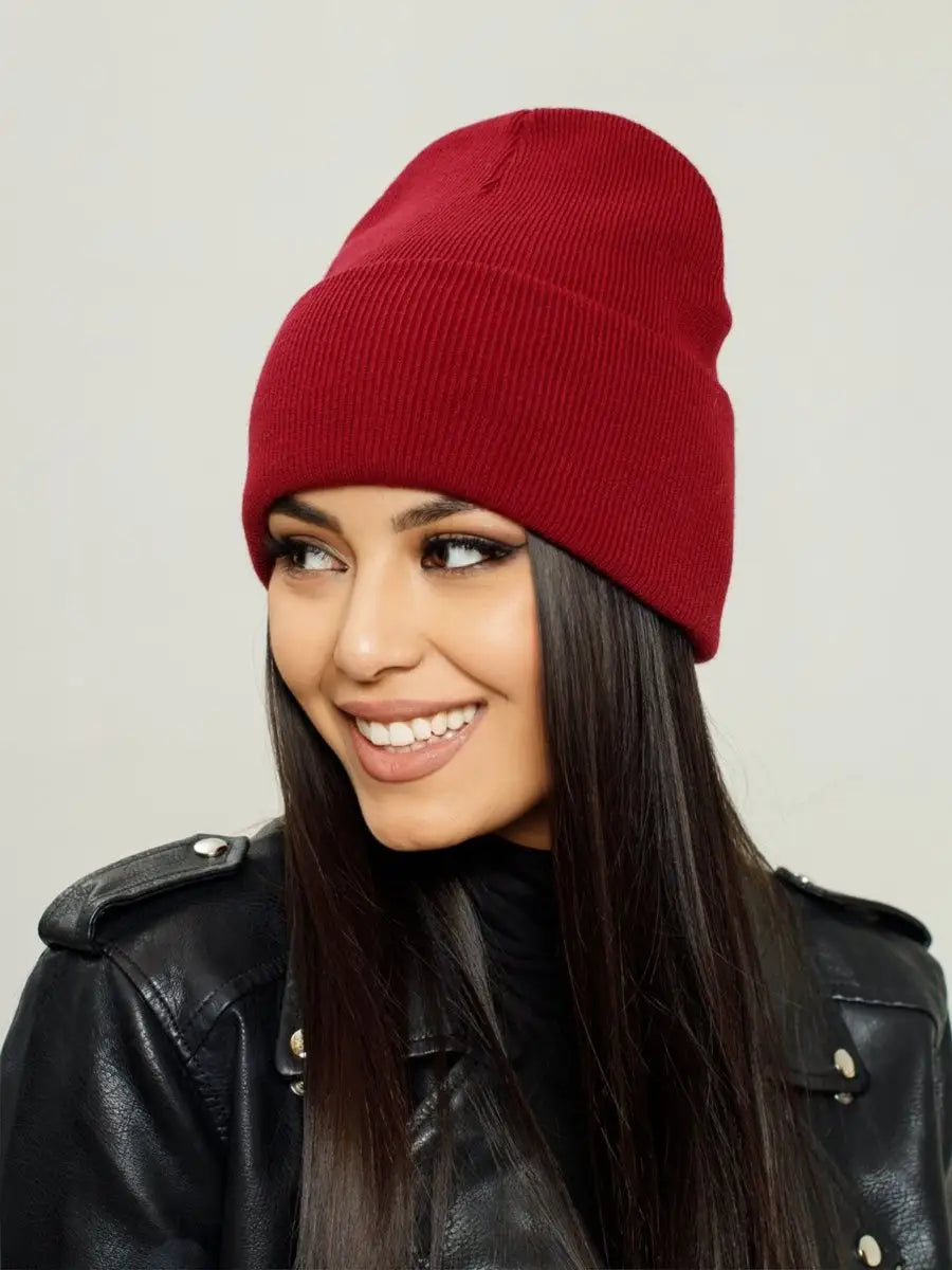 The Cuff - Tall Knit Beanie, Wine Red