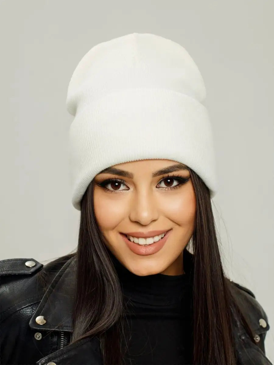 Marie Kiro Cuff Tall Knit Beanie, White