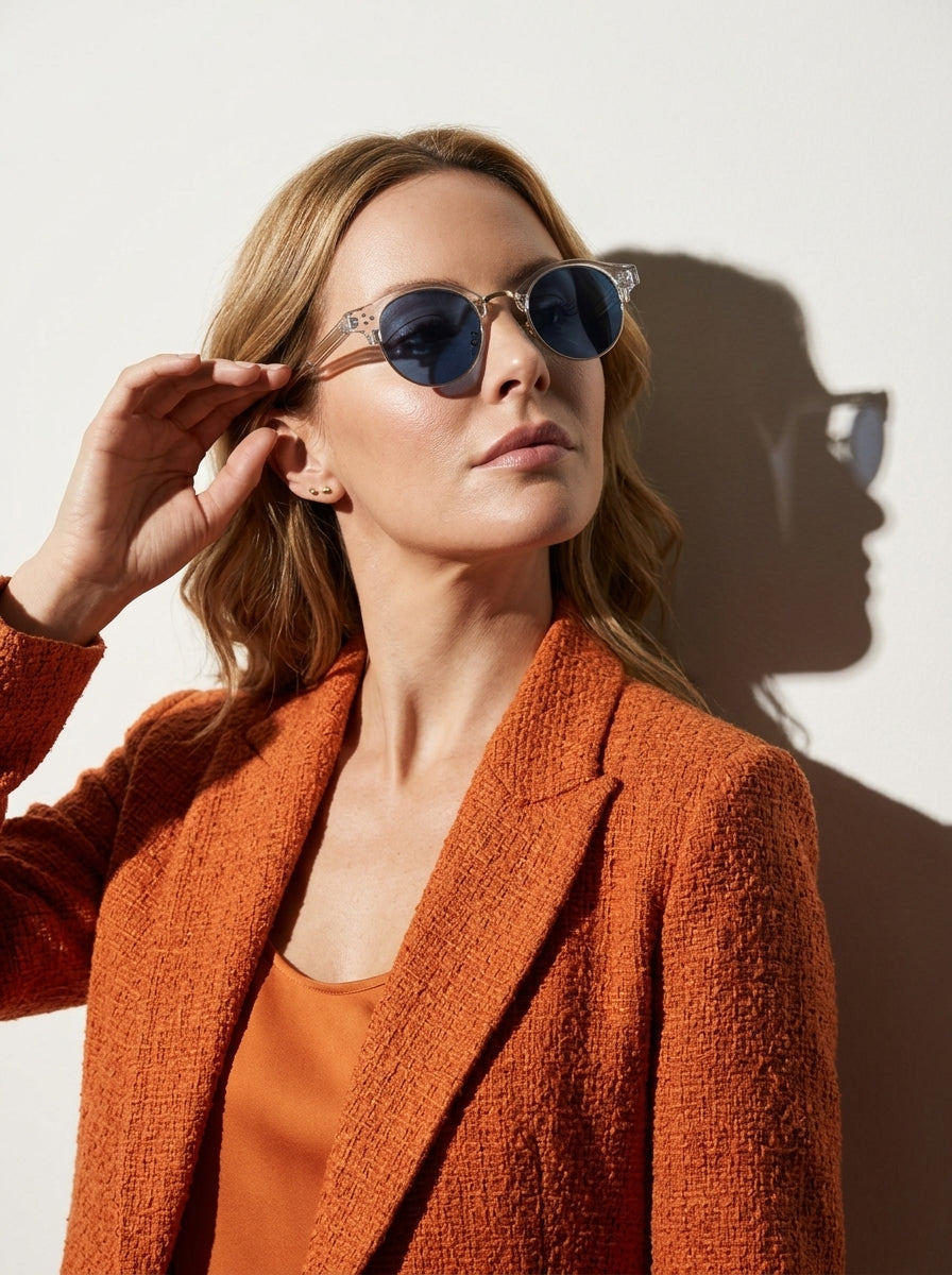 The Vantage - Transparent with Blue Lens | Round Half-Frame Polarized Sunglasses | UV400 TR90