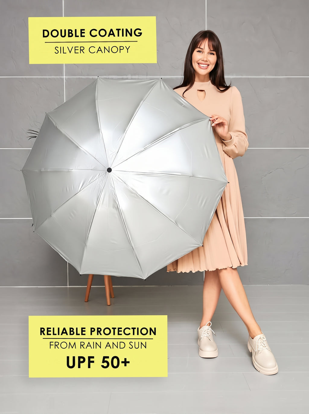 Marie Kiro Canopy compact UV umbrella UPF 50+ in Solar Yellow, view 5