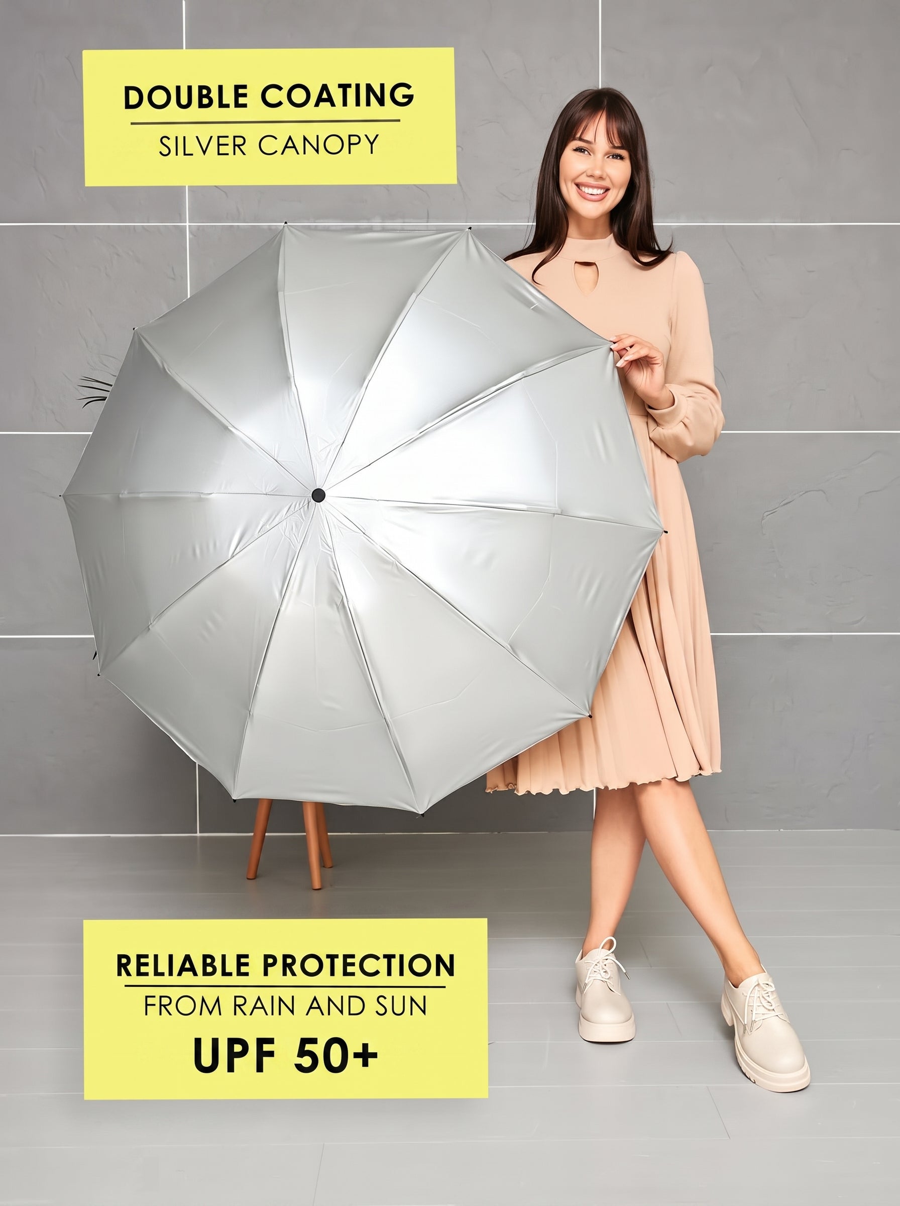 Marie Kiro Canopy Compact UV Umbrella UPF 50+, Solar Yellow
