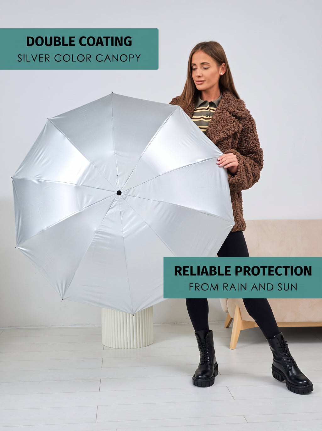 Marie Kiro Canopy compact UV umbrella UPF 50+ in Moss Green, view 6