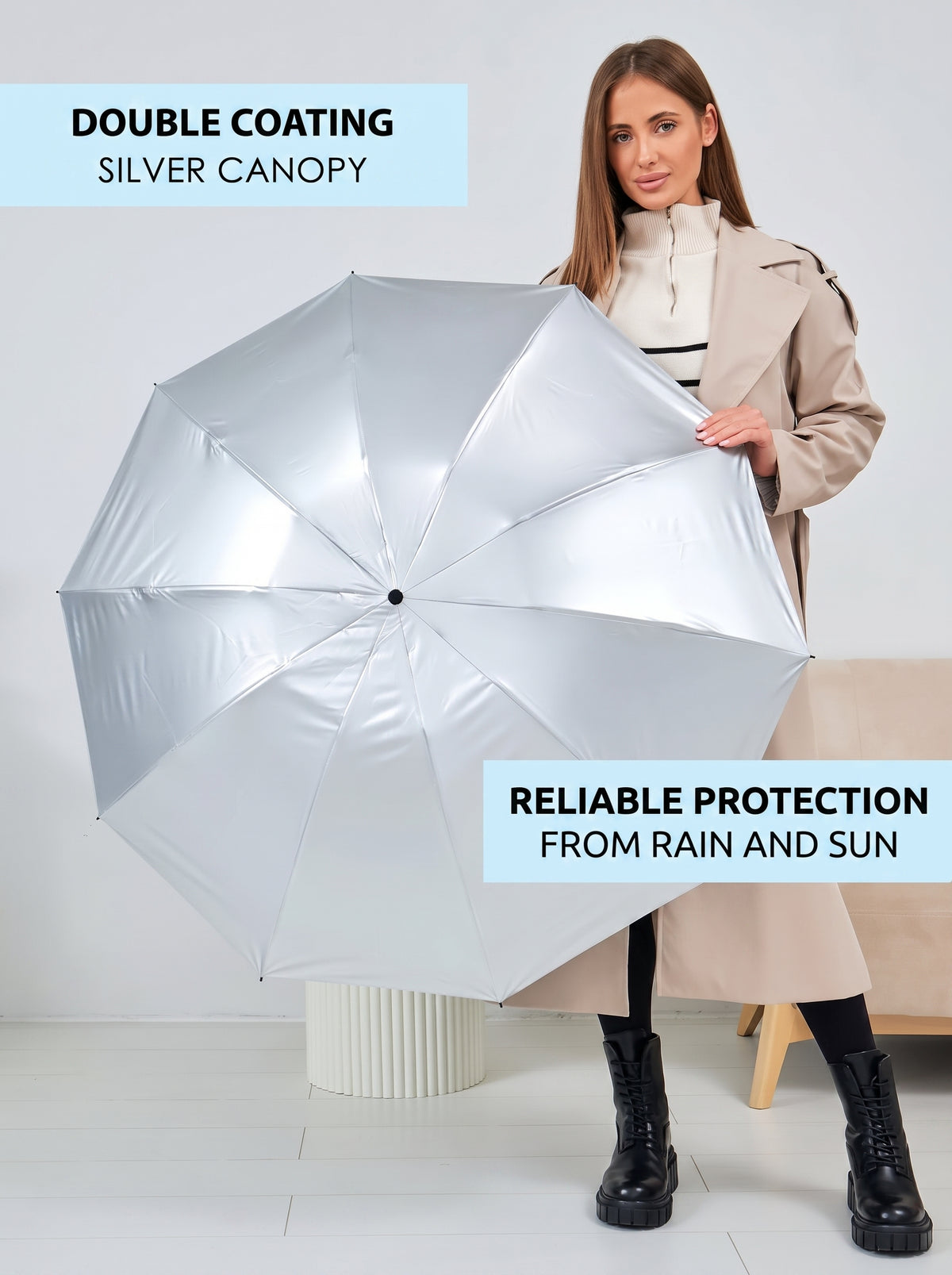 Marie Kiro Canopy Compact UV Umbrella UPF 50+, Sky Light Blue