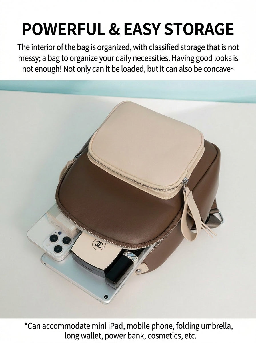 The Duet Mini Backpack  Coffee & Cream | Two-Tone Vegan Leather Small Backpack Purse