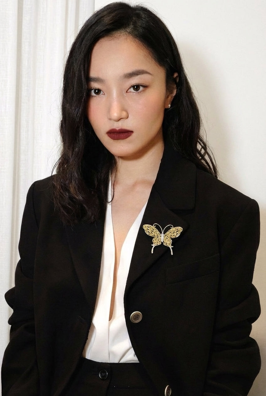 MK-Butterfly Brooch Copper Alloy Zircon Openwork Design Luxury Pin