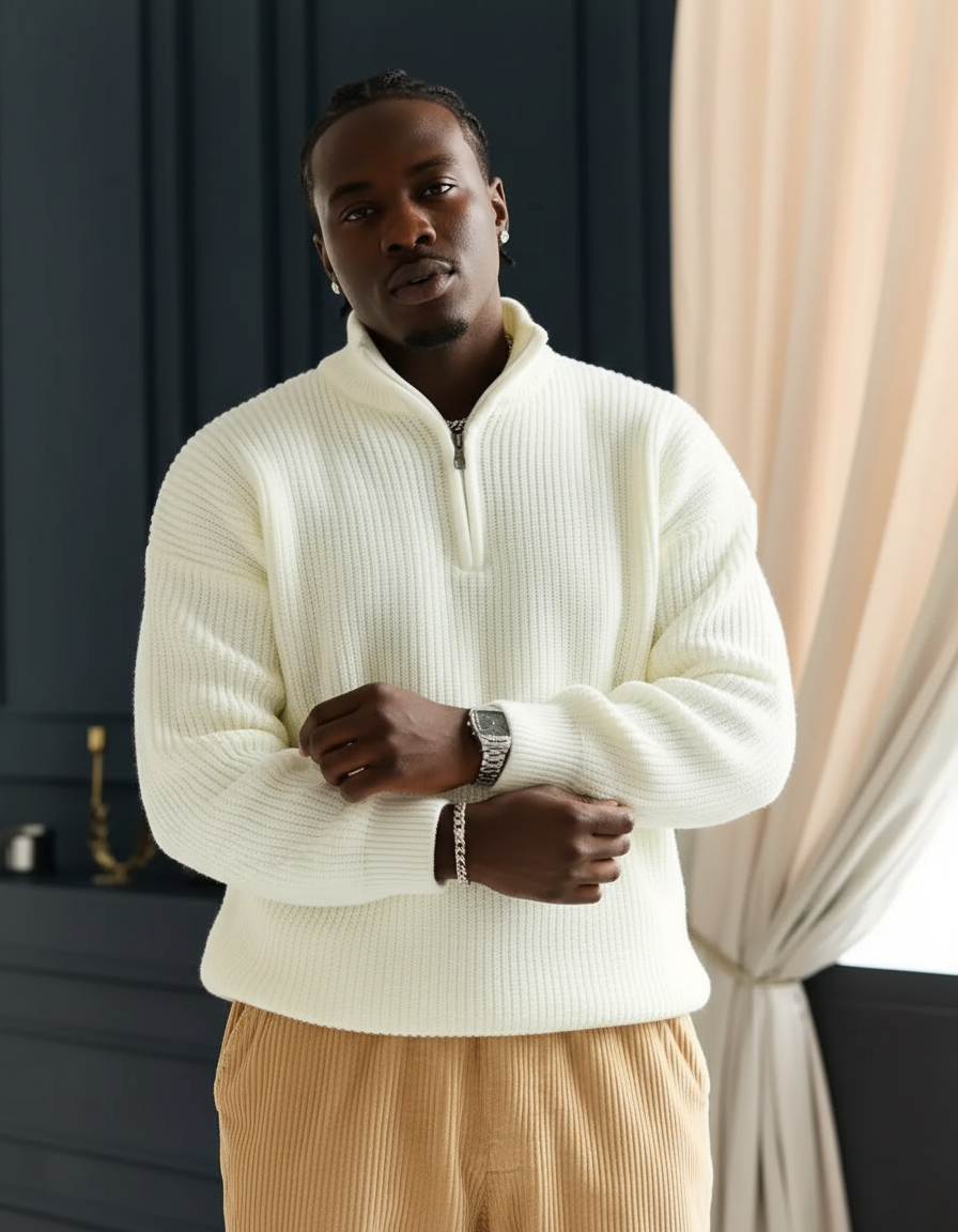 Heavyweight Wool Blend Quarter Zip Sweater – Men's Thermal Mock Neck Pullover – Big & Tall Winter Knitwear