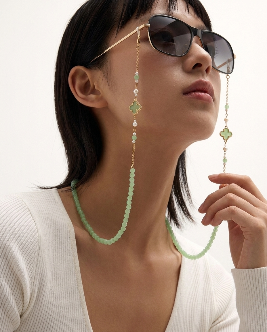 Retro Beaded Chain: Titanium & Chalcedony Eyewear Chain