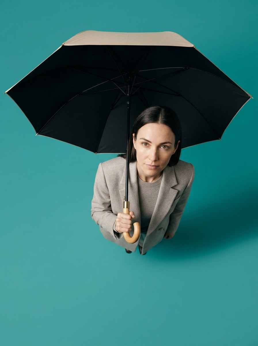 The Envoy - Natural Beige | Solid Wood Handle Automatic Umbrella | UPF50+