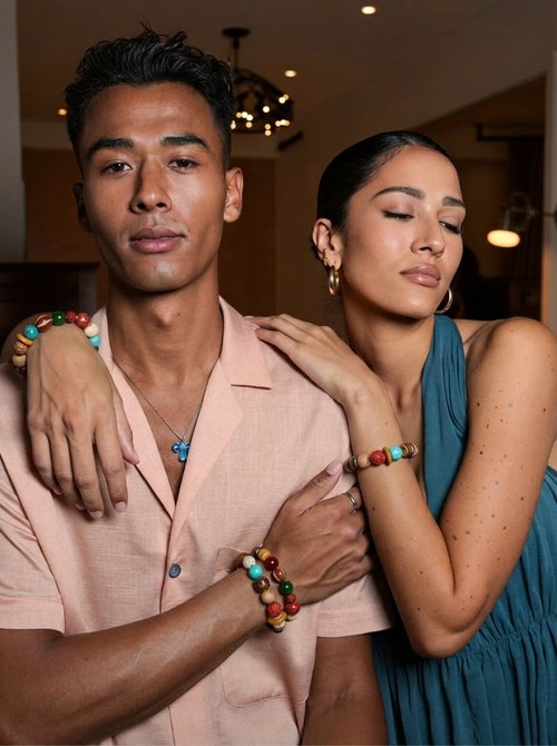 18-Bead Sacred Bodhi Seed & Multi-Gemstone Bracelet - 12mm Vajra Buddhist Meditation Beads