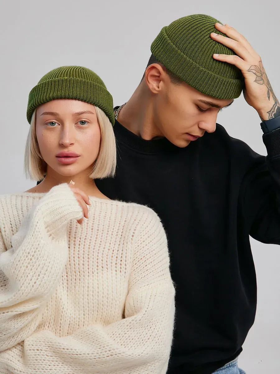 Marie Kiro Watch Cap Wool Knit Beanie, Army Green