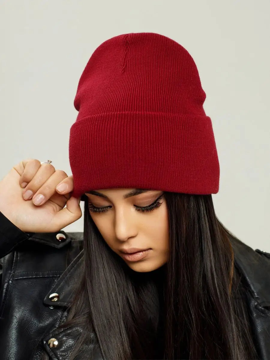 The Cuff - Tall Knit Beanie, Wine Red
