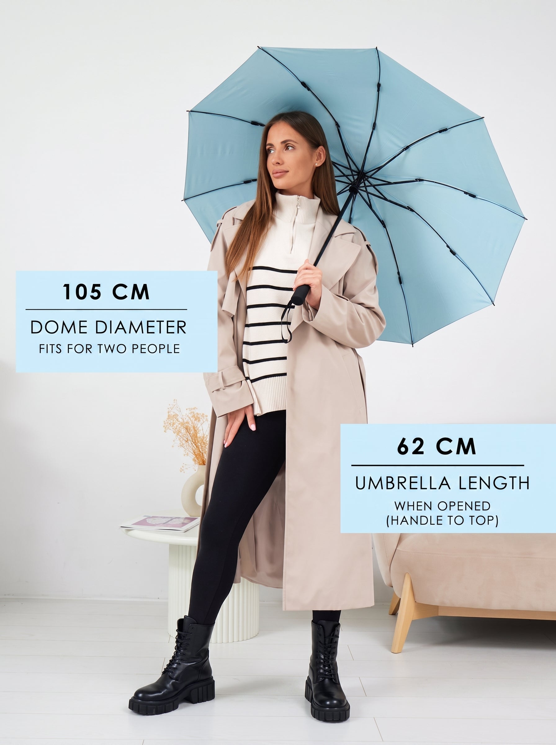 Marie Kiro Canopy Compact UV Umbrella UPF 50+, Sky Light Blue