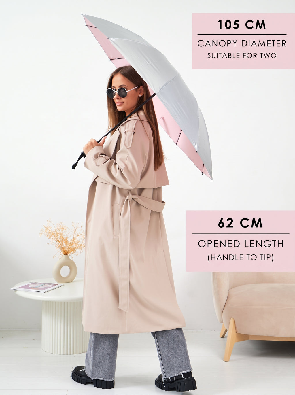 Marie Kiro Canopy compact UV umbrella UPF 50+ in Blush Pink, view 4