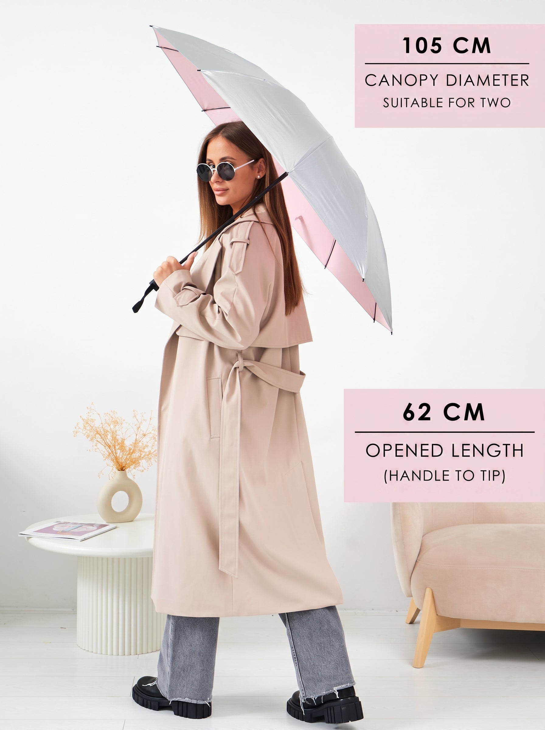 Marie Kiro Canopy Compact UV Umbrella UPF 50+, Blush Pink