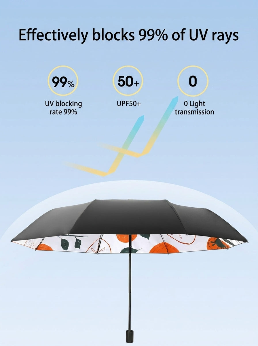 The Seville - Compact Travel Umbrella  UV Protection Double Layer Manual Fold Orange Botanical Print