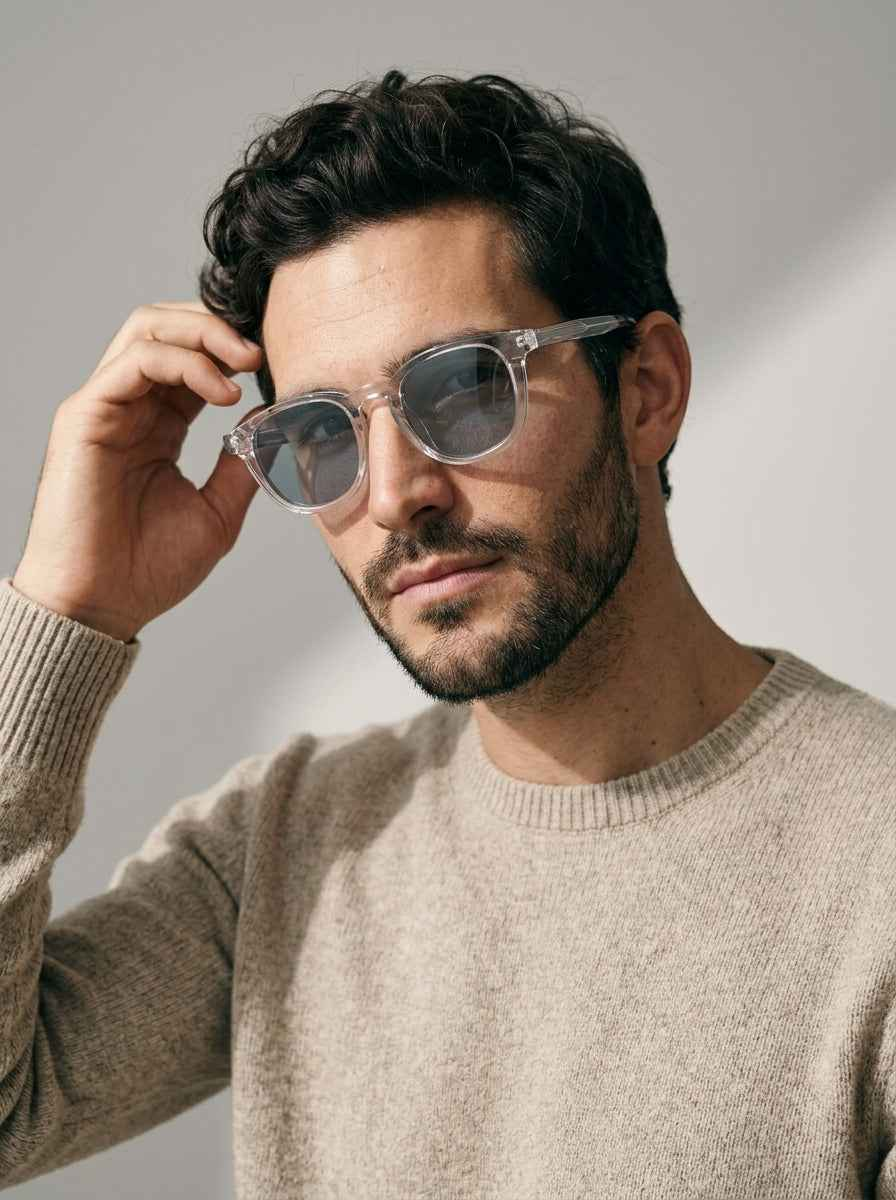 The Archivist Polarized Crystal Blue | Retro Square Sunglasses | UV400 TAC Polarized Blue Lenses