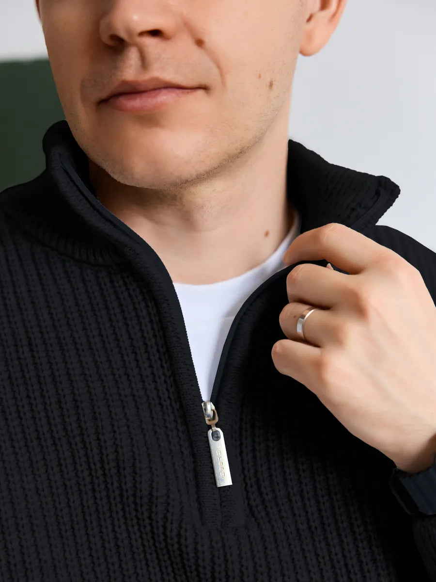 Heavyweight Wool Blend Quarter Zip Sweater – Men's Thermal Mock Neck Pullover – Big & Tall Winter Knitwear