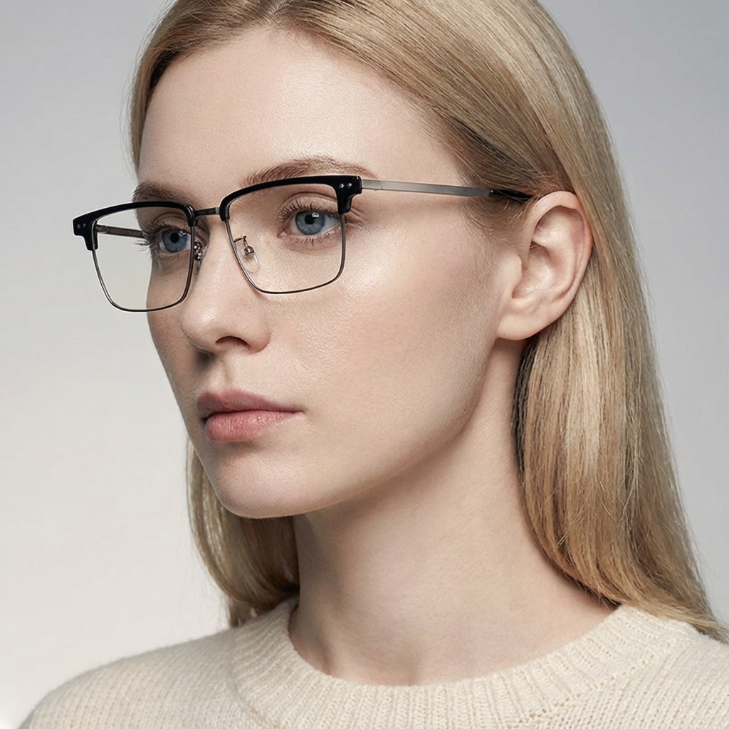 MK Cipher // Pure Titanium Geometric Square Blue Light Eyeglasses