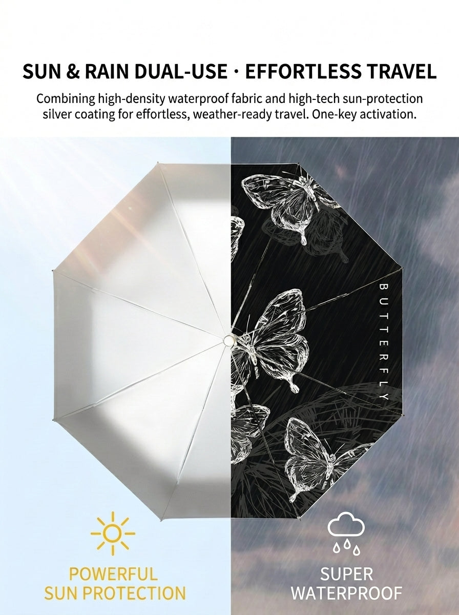The Lithograph  Automatic Tri-Fold Umbrella | Butterfly Interior |  Black