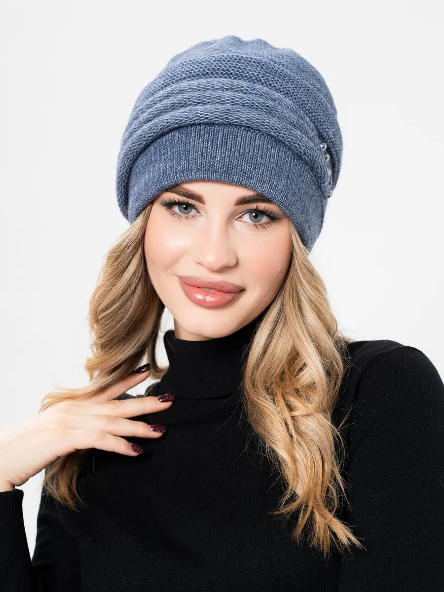 Marie Kiro Cold Open Wide-Brim Knit Beanie, Blue