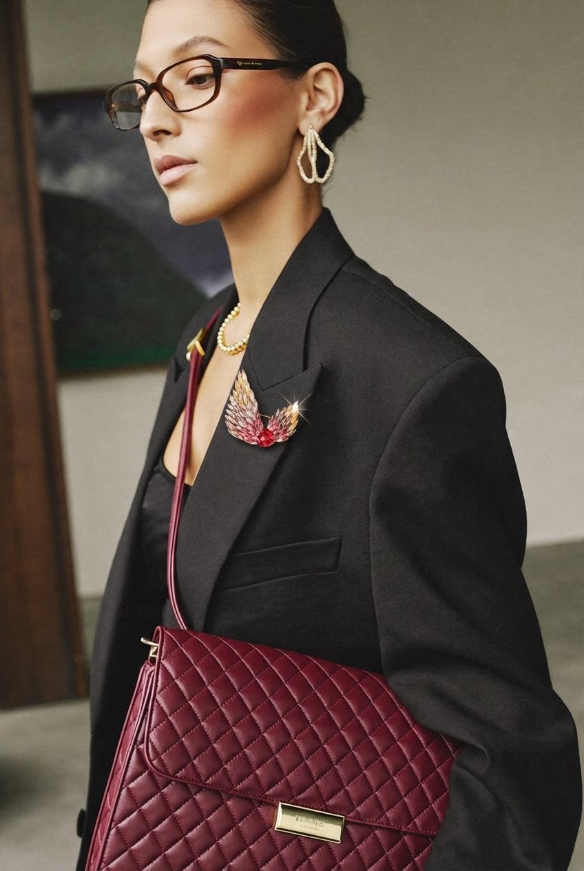 MK-Angel Wings Brooch Copper Gradient Crystal High-End Fashion Pin Luxury Gradient Wings Corsage