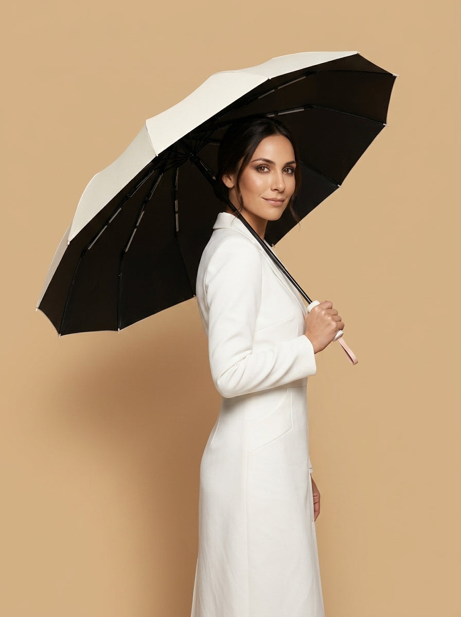The Bastion - White Compact UPF50+ Automatic Windproof Travel Umbrella