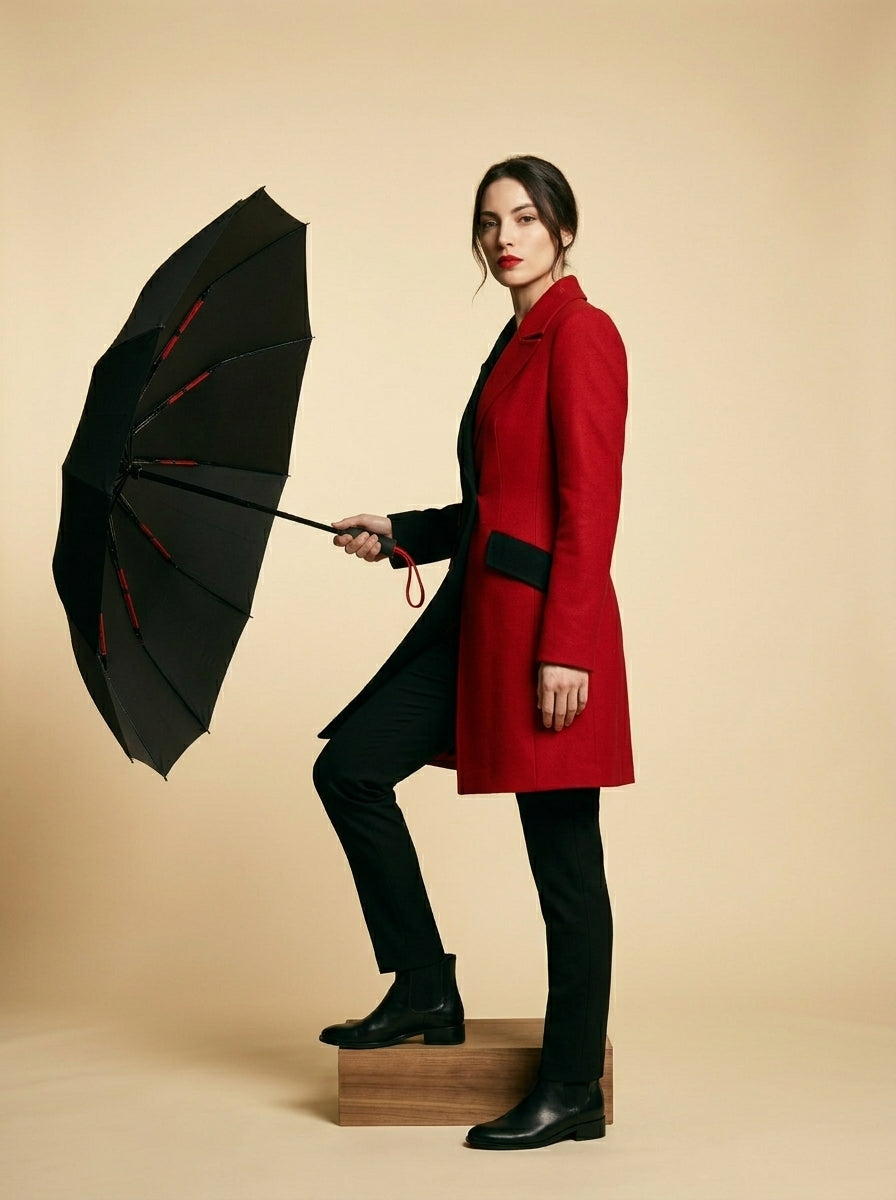 The Bastion - Black and Red Compact UPF50+ Automatic Windproof Travel Umbrella