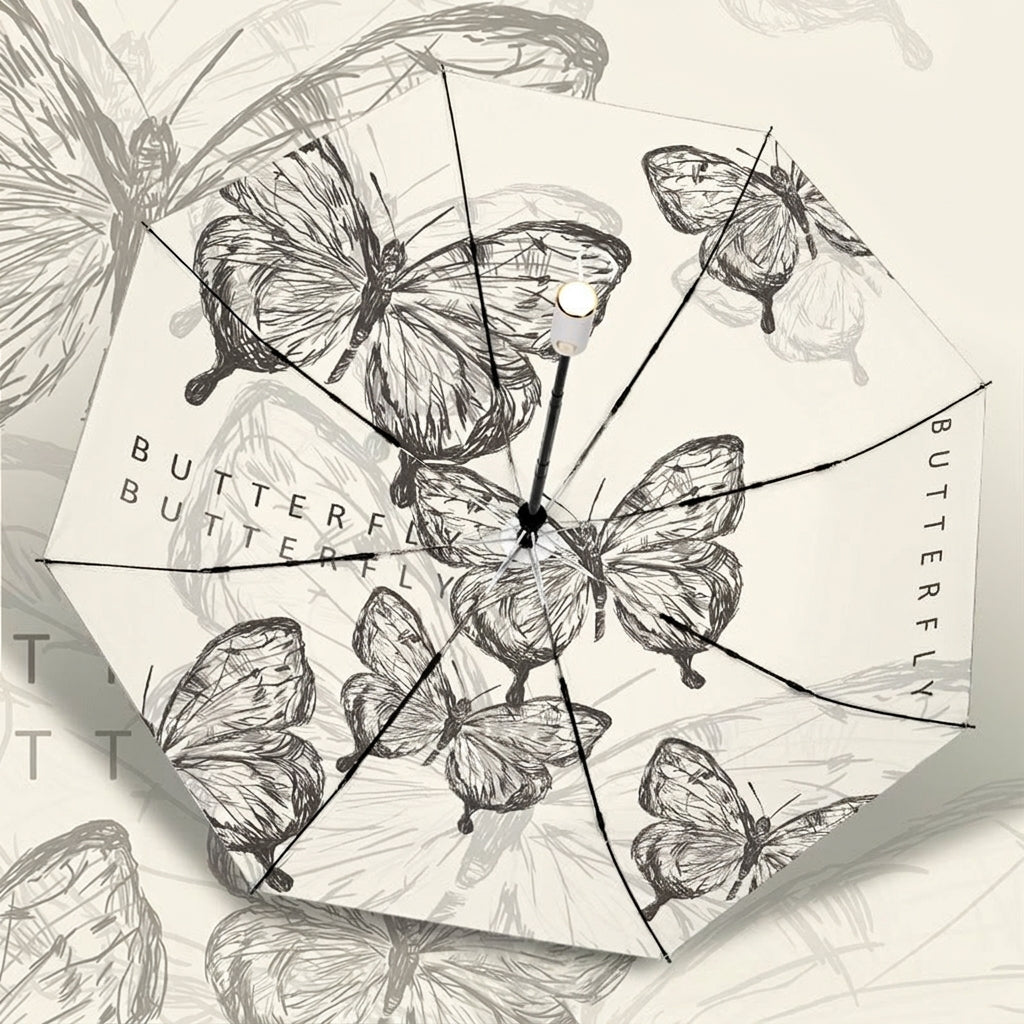 The Lithograph  Automatic Tri-Fold Umbrella | Butterfly Interior |  White