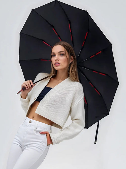 Bastion 12-Rib Windproof Umbrella UPF 50+, Black/Red