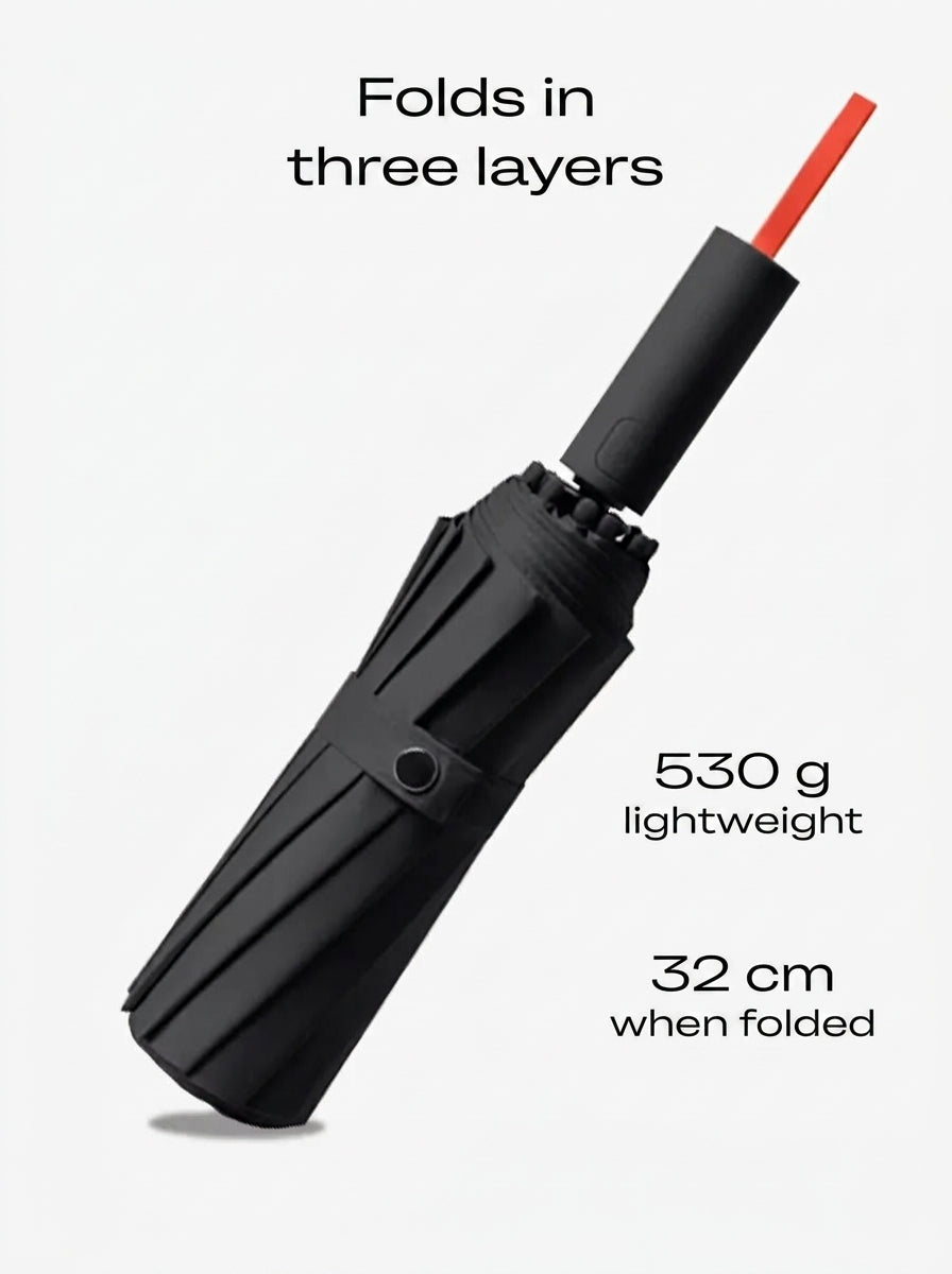 The Bastion - Black and Red Compact UPF50+ Automatic Windproof Travel Umbrella
