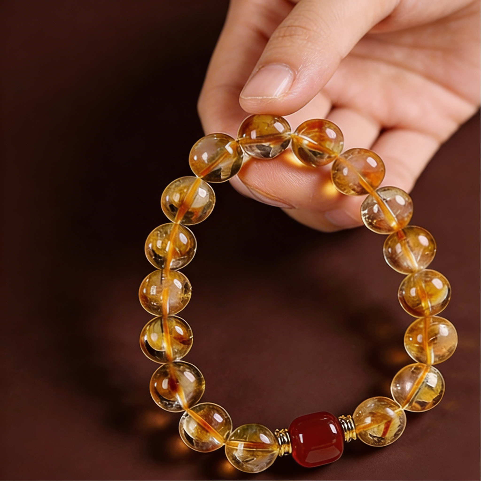 Natural Citrine & Red Agate Wealth Bracelet - 12mm Merchant's Stone for Success & Prosperity