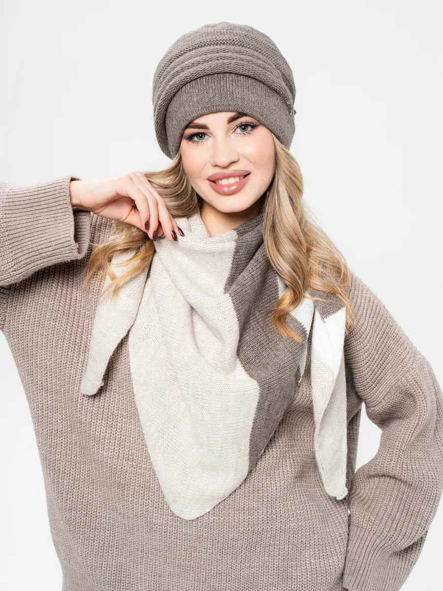 Marie Kiro Cold Open Wide-Brim Knit Beanie, Beige