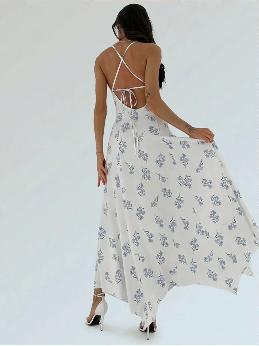 The Wildflower - Square Neck Cami Maxi Dress, Apricot Floral