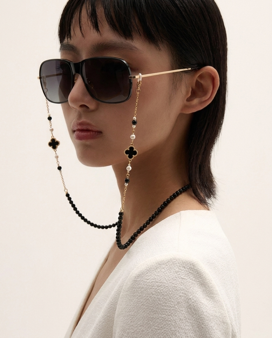 Retro Beaded Chain: Titanium & Chalcedony Eyewear Chain