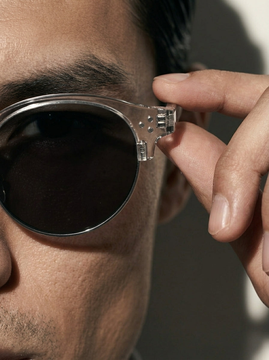 The Vantage - Transparent Gray with Black Gray Lens | Round Half-Frame Polarized Sunglasses | UV400 TR90