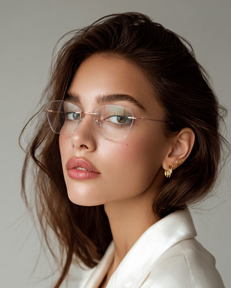 Marie Kiro Ultra-Light Rimless Titanium Cat-Eye Glasses