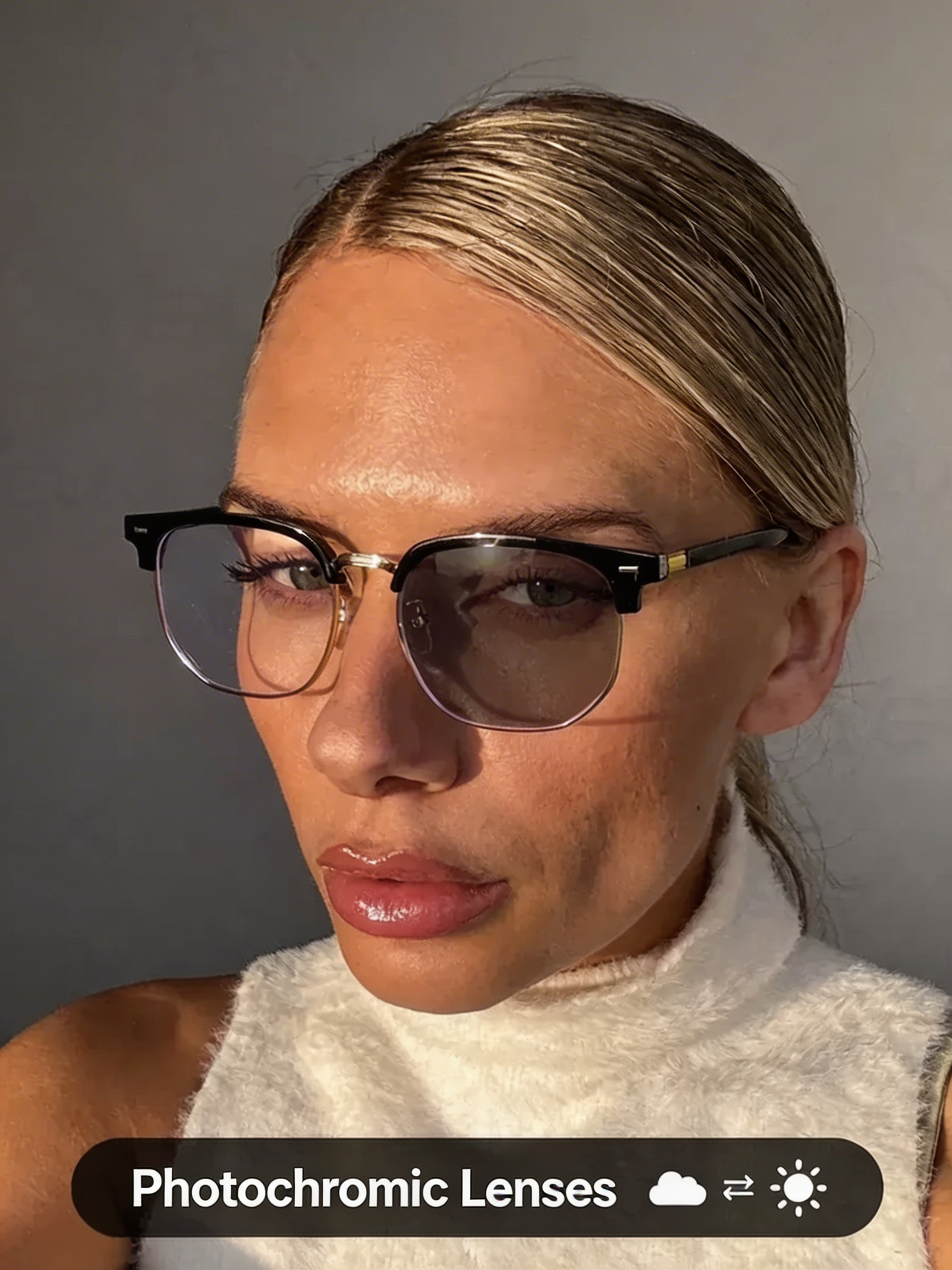 Photochromic Half-Frame Glasses - Auto Color Changing Lens - Anti-Blue Light & UV400