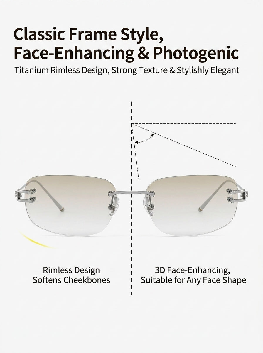 Luminous Titan: Rimless Titanium Frame Nylon Lens Sunglasses