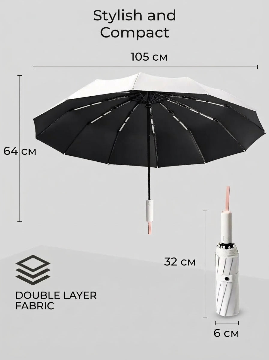 The Bastion - White Compact UPF50+ Automatic Windproof Travel Umbrella
