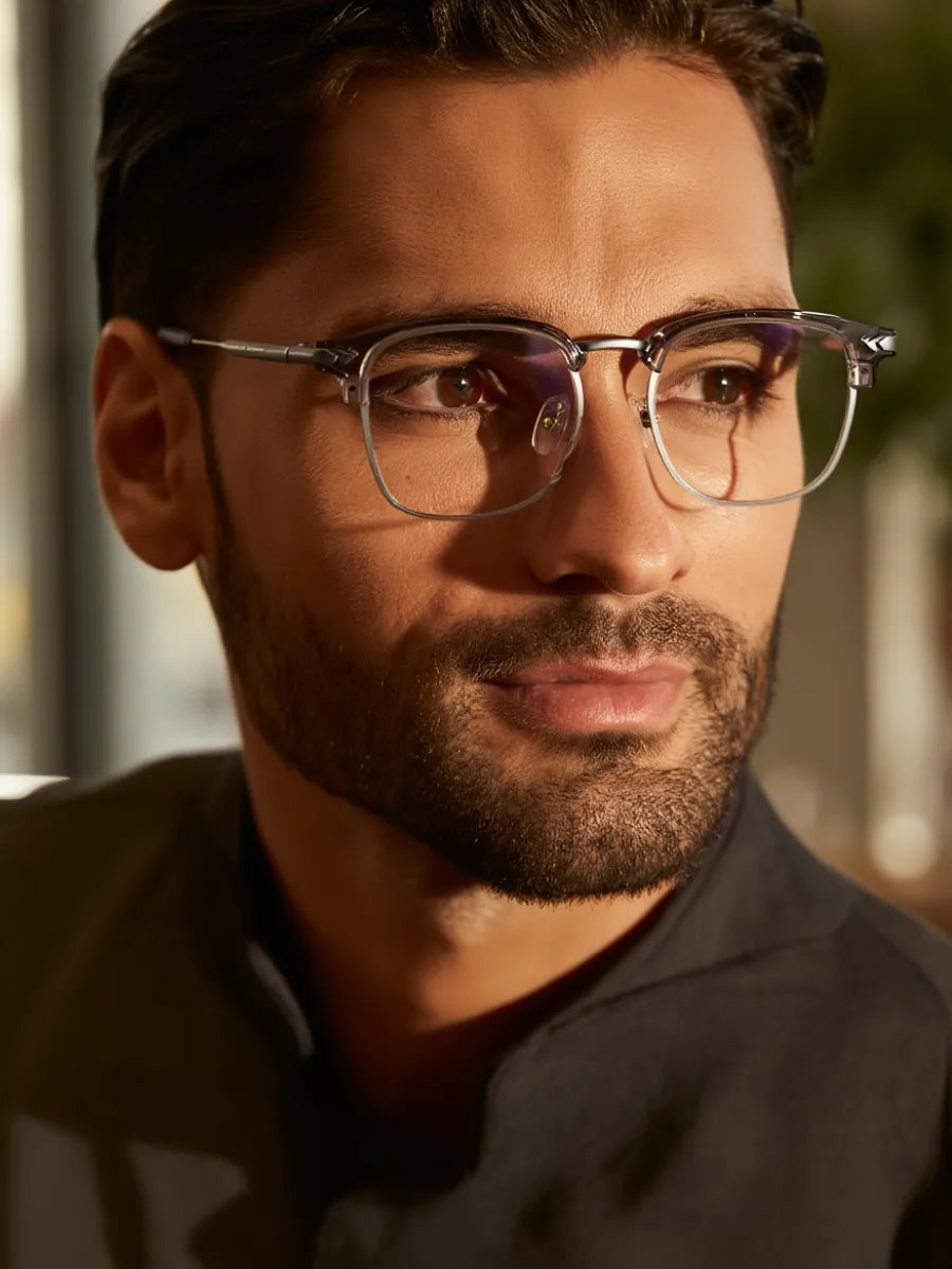 Semi-Rimless Glasses  Anti-Blue Light Browline Frames. Ultra-Lightweight Retro Eyewear for Men & Women (Prescription Ready)