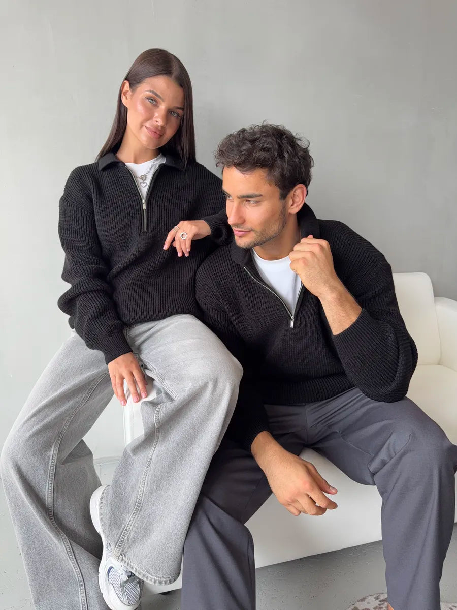 Heavyweight Wool Blend Quarter Zip Sweater – Men's Thermal Mock Neck Pullover – Big & Tall Winter Knitwear