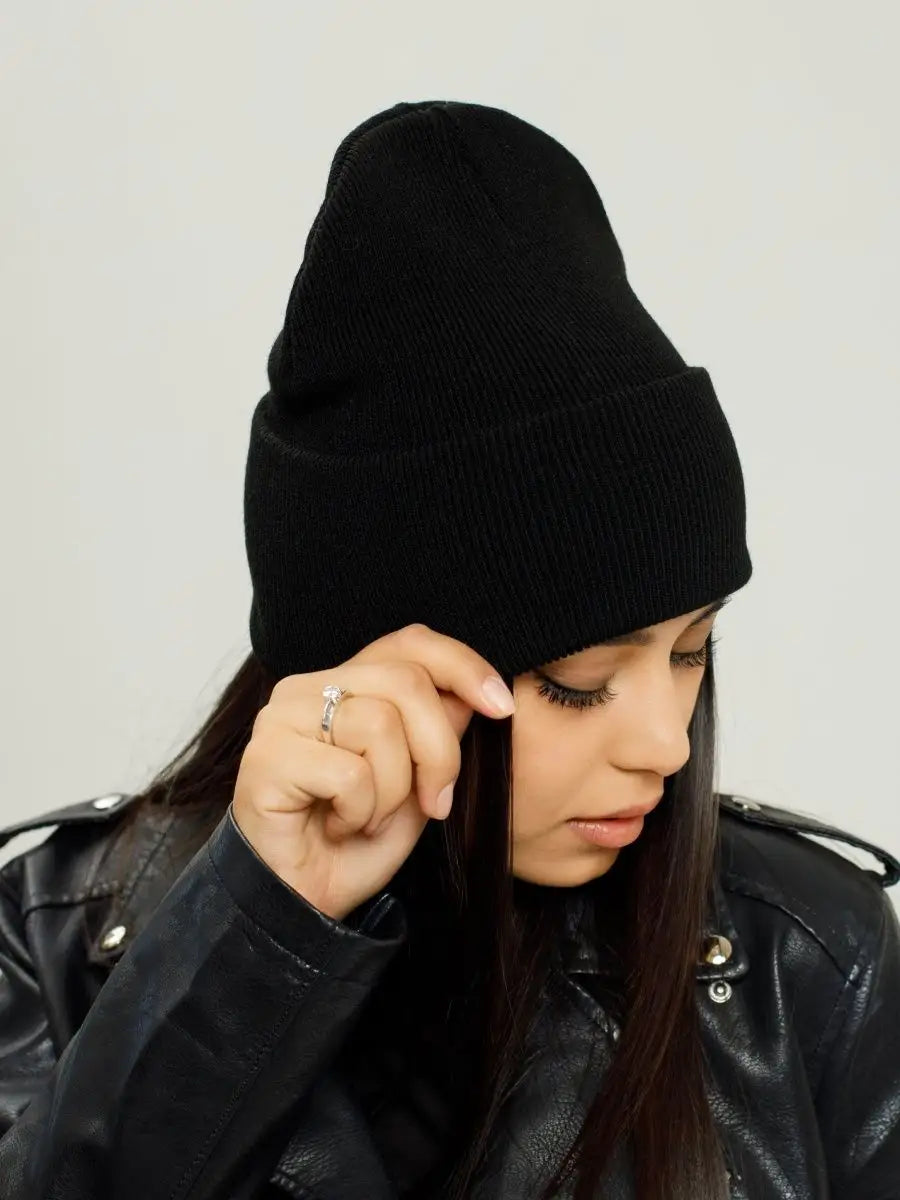 The Cuff - Tall Knit Beanie, Black